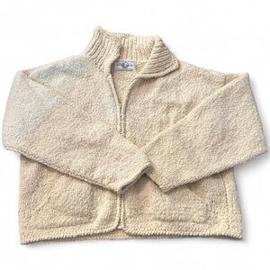 VTG The Sweater Venture 100% Wool Hand Knit Zip Sweater Sz L Chunky 90s Y2K Cozy